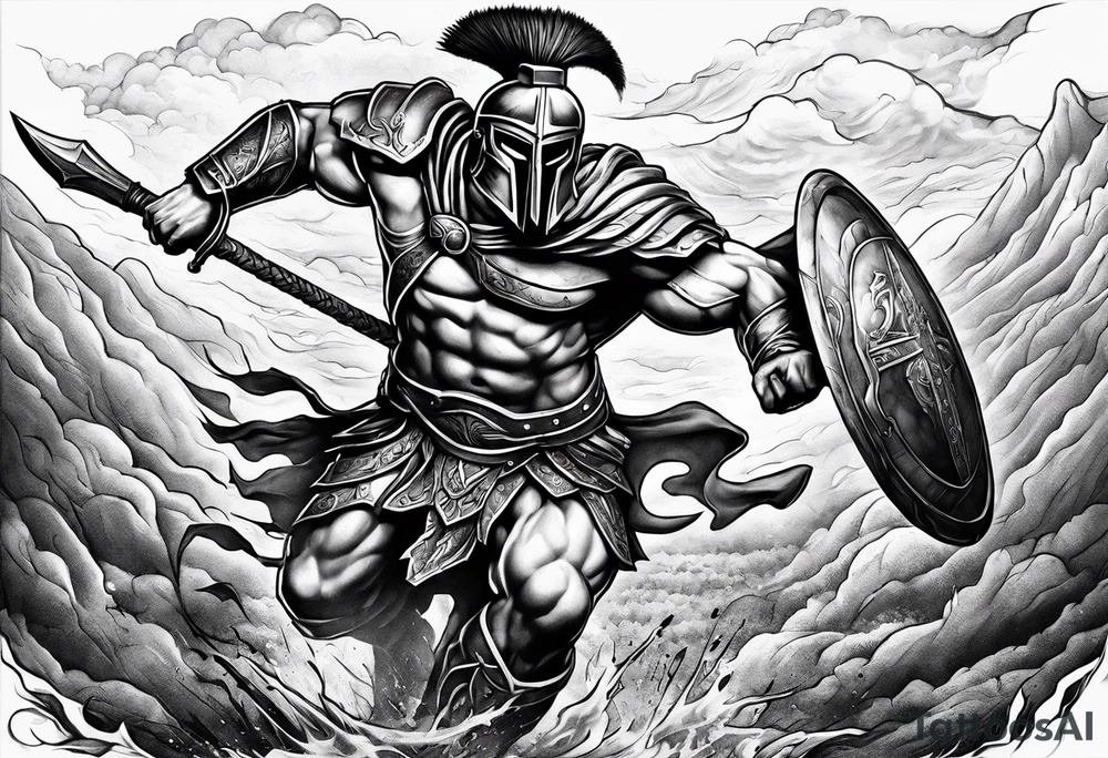 Spartan Warrior trampling the weak and hurdling the dead tattoo idea