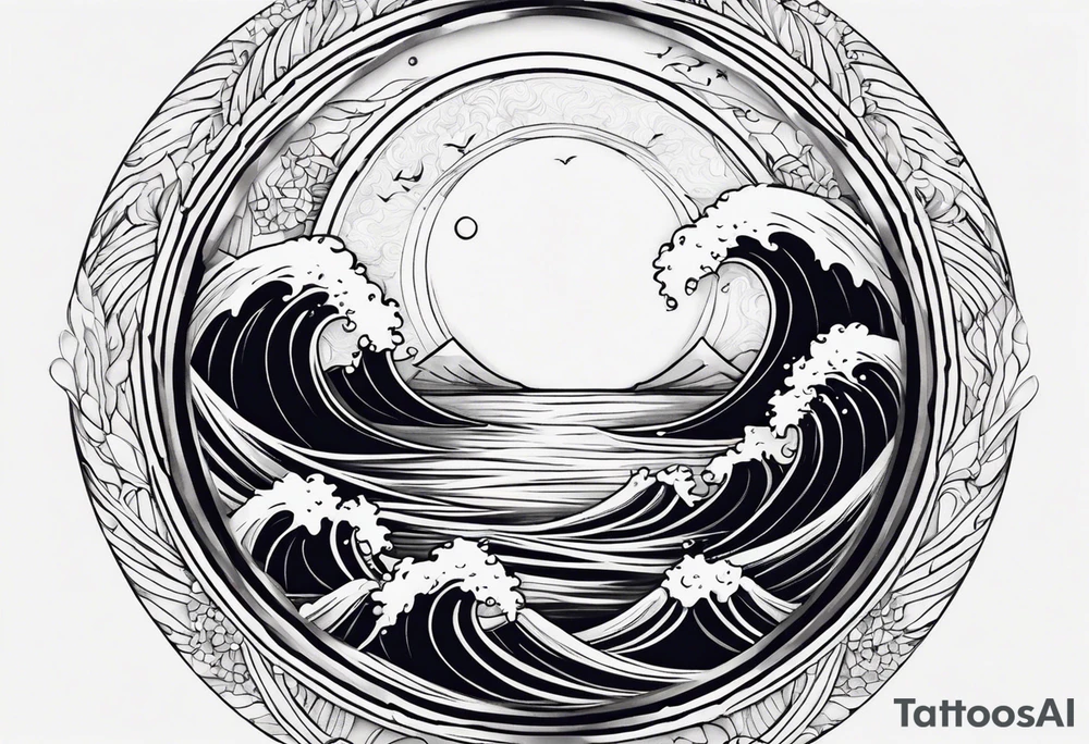 I want a tattoo of the ocean in a circle with more waves tattoo idea