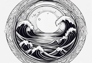 I want a tattoo of the ocean in a circle with more waves tattoo idea