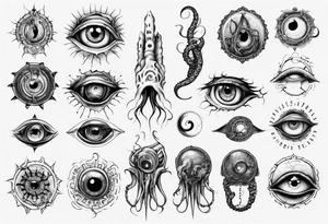 lovecraft themed eye on hand , tentacle on forearm tattoo idea