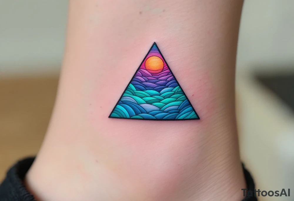 A color-gradient triangle shifting from teal to indigo, representing transition and depth. tattoo idea