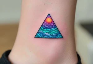 A color-gradient triangle shifting from teal to indigo, representing transition and depth. tattoo idea