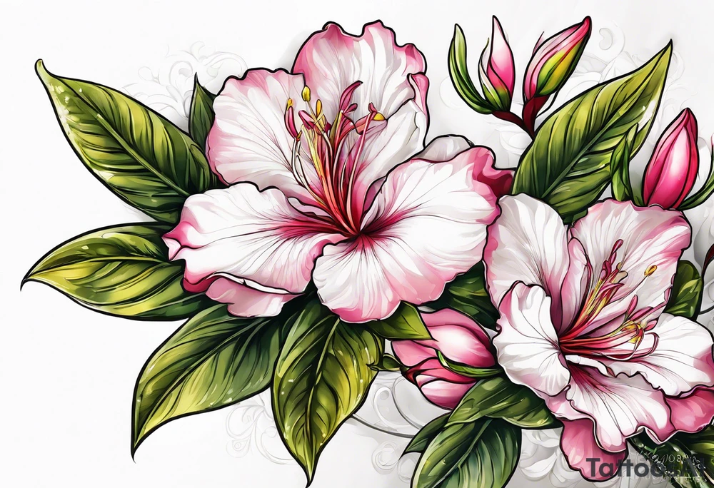 2 azalea flowers with branch tattoo idea