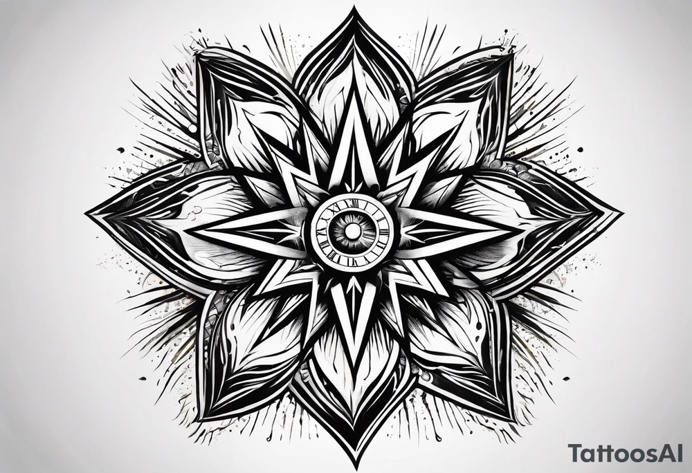 Bursting star with digital time of 17:27 tattoo idea