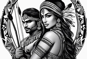 tribal indian couples with bow and arrows tattoo idea