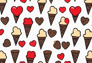 sketch chocolate chip ice cream cone with one red heart tattoo idea