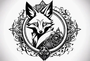 Renard sur un fond boussole. Il faut une clé ( style keyblade dans kingdom hearts. Tatouage sur l'avant bras tattoo idea