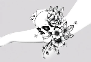 Casino only theme , poker chips deck of cards dice a skull with flowers with raindrop swirls and butterfly’s tattoo idea