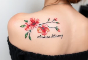 Peach branch with names scripted tattoo idea