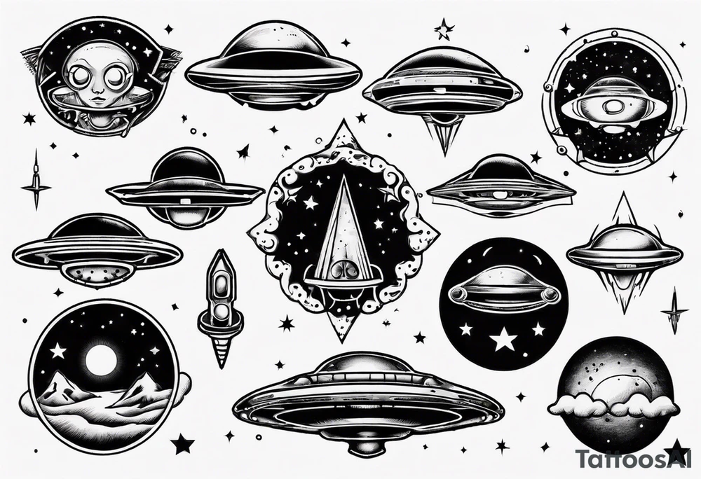 UFO flying through space tattoo idea