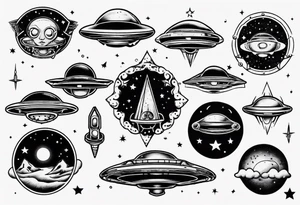 UFO flying through space tattoo idea