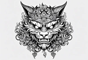 Half oni face mask,  half cat tattoo idea