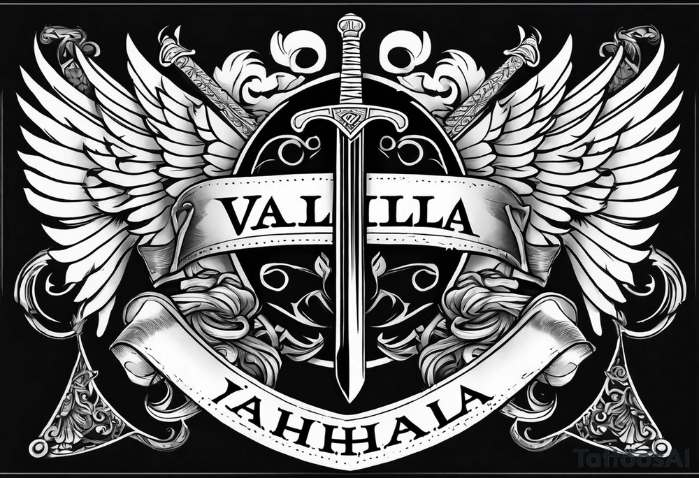 Valhalla sword shield banner tattoo idea