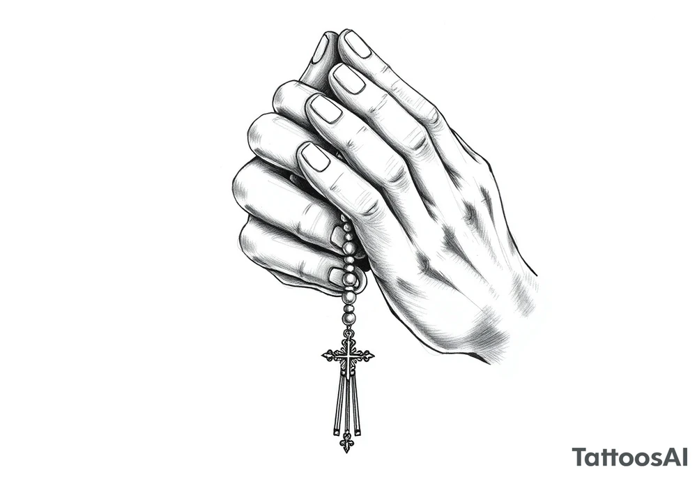 Praying hands holding rosary tattoo idea