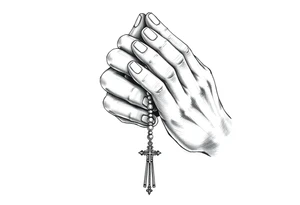 Praying hands holding rosary tattoo idea