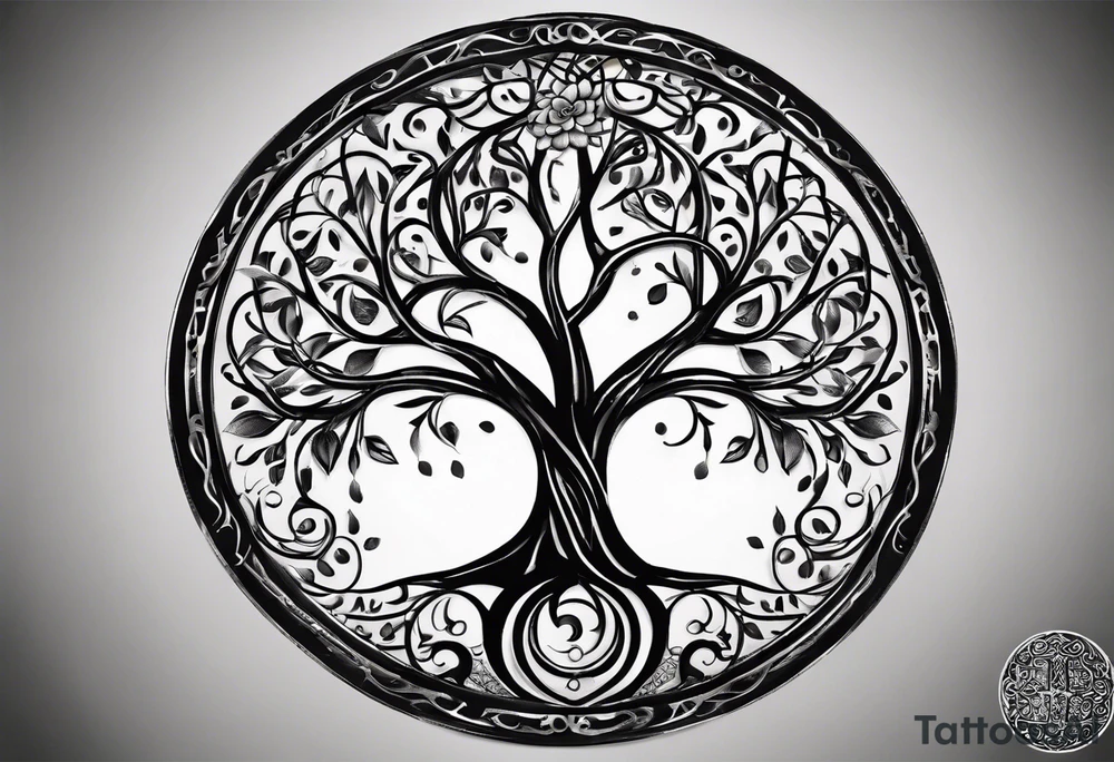 A Tree of Life in a circular design. The Dates 12.02.1985 and 21.02.1987 should be part of the tattoo, too. tattoo idea