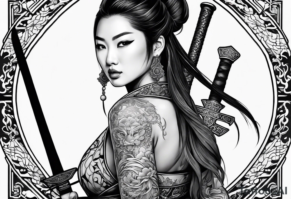 Asian woman with sword tattoo idea