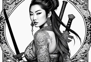 Asian woman with sword tattoo idea