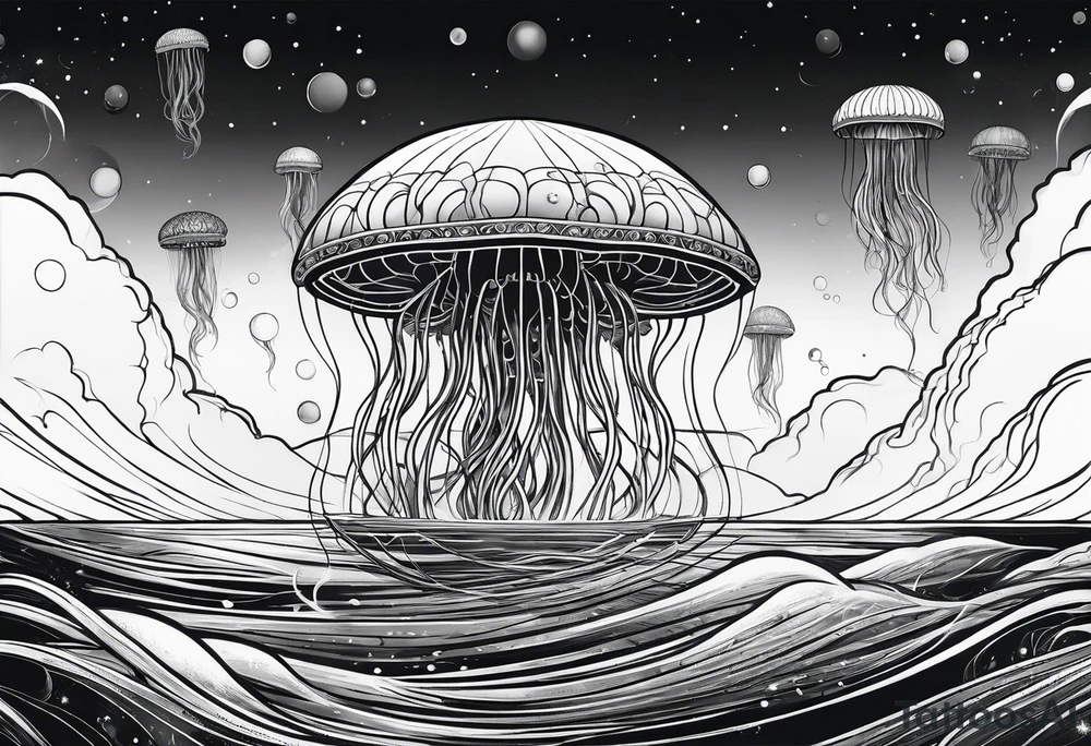 Space jellyfish with long tentacles tattoo idea