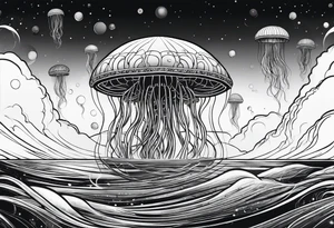 Space jellyfish with long tentacles tattoo idea