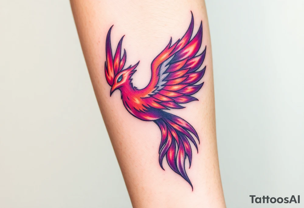 Phoenix with blazing flames with purple tattoo idea