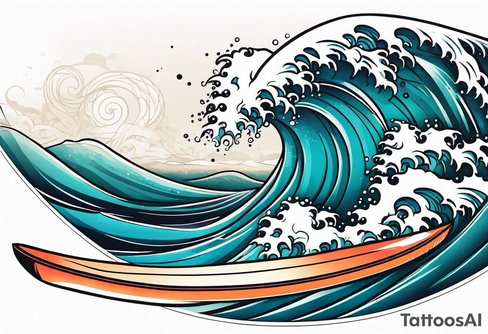Surfboard with a wave inside it tattoo idea