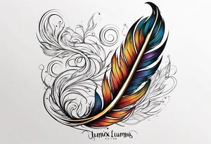 Phoenix feather with lumos written in cursive tattoo idea