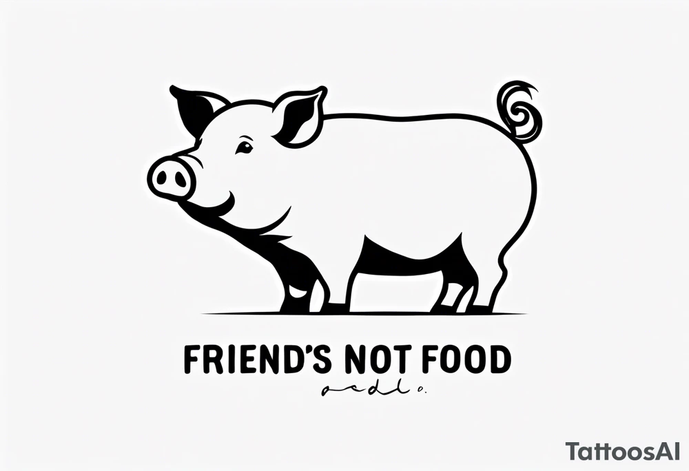 simple drawing of piglet or pig with text: "Friends. Not Food" included tattoo idea