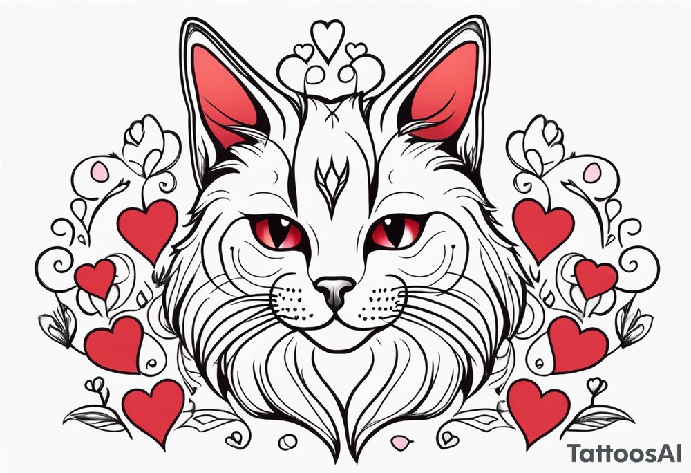 Cat with hearts on fur tattoo idea