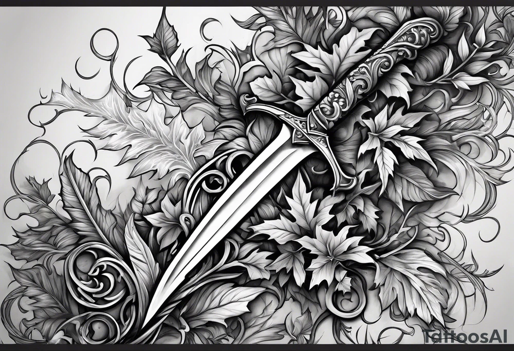 A Rapier blade down my spine with leafy vines surrounding the blade tattoo idea