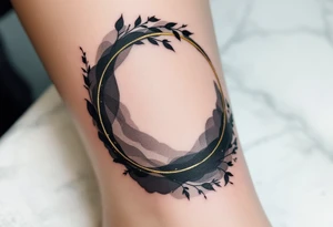 A solid black circle with a thin gold outline, evoking elegance and strength. tattoo idea