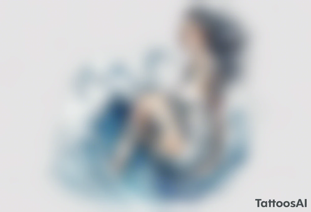 a tall see-through woman covered with water, sitting upon a wave tattoo idea