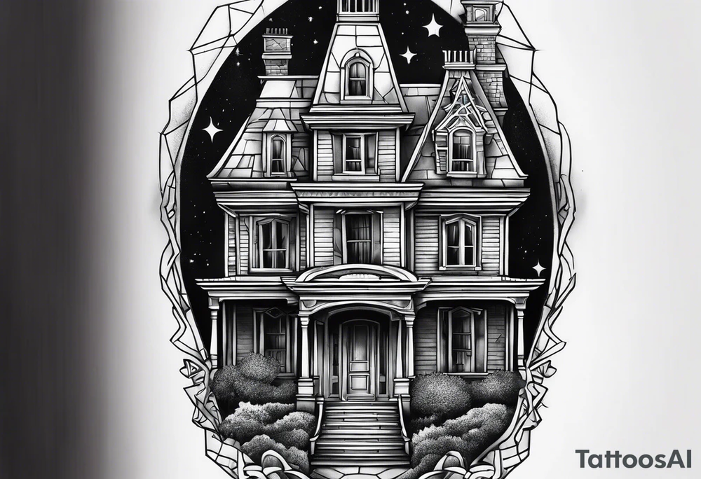 haunted house forearm size tattoo idea