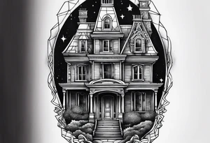 haunted house forearm size tattoo idea