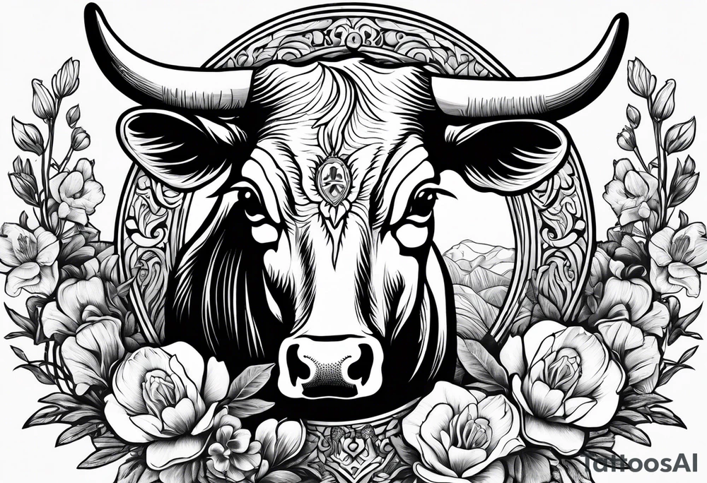 bluebonnet flowers with cow skull tattoo idea