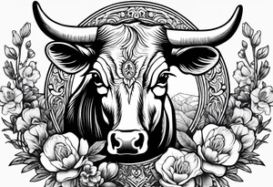 bluebonnet flowers with cow skull tattoo idea