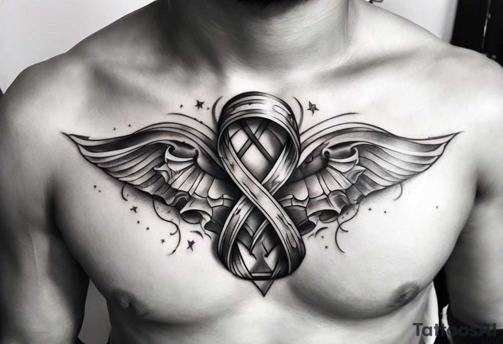 Cancer ribbon chest tattoo tattoo idea