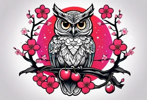 Owl and cherry blossoms tattoo idea