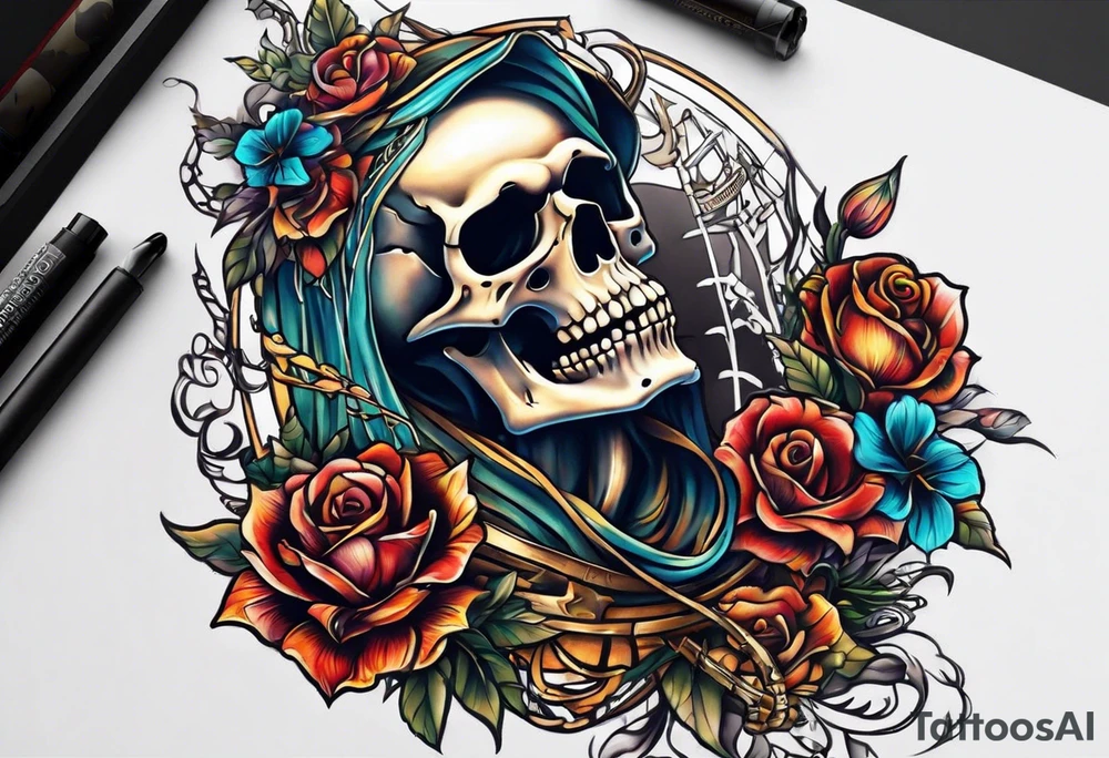 skeleton running from the world tattoo idea