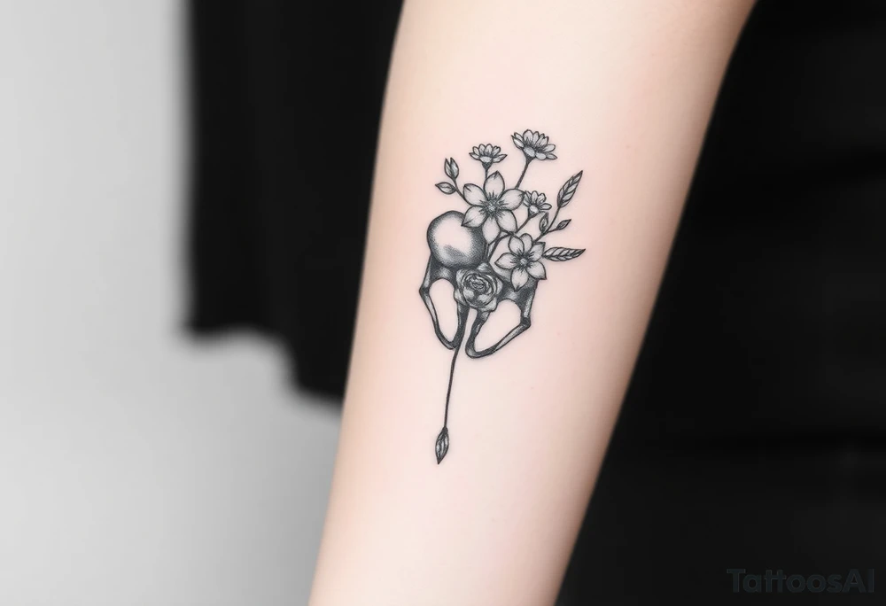 a creepy tattoo of a girls body parts but with flowers to represent growth tattoo idea