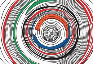 circular swirl of red, blue, orange, and green stripes tattoo idea