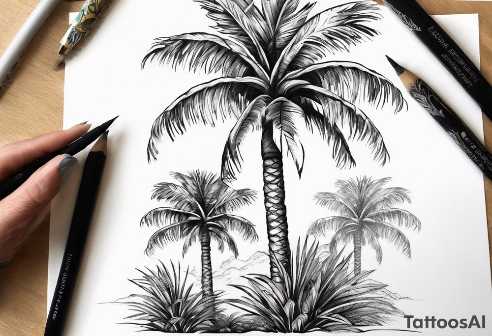 tall solitary royal palm tree tattoo idea