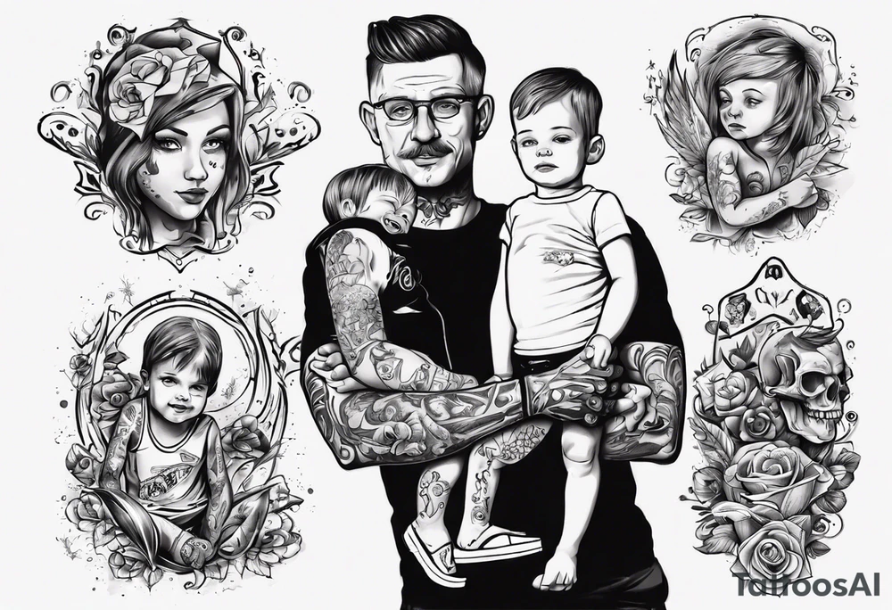 Tattoo with dad and kids, a boy and a girl tattoo idea