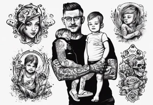 Tattoo with dad and kids, a boy and a girl tattoo idea