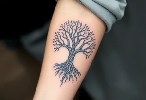 mystical tree of life with cosmic roots and celestial branches tattoo idea