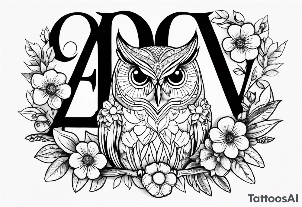 female owl with flowers tattoo idea