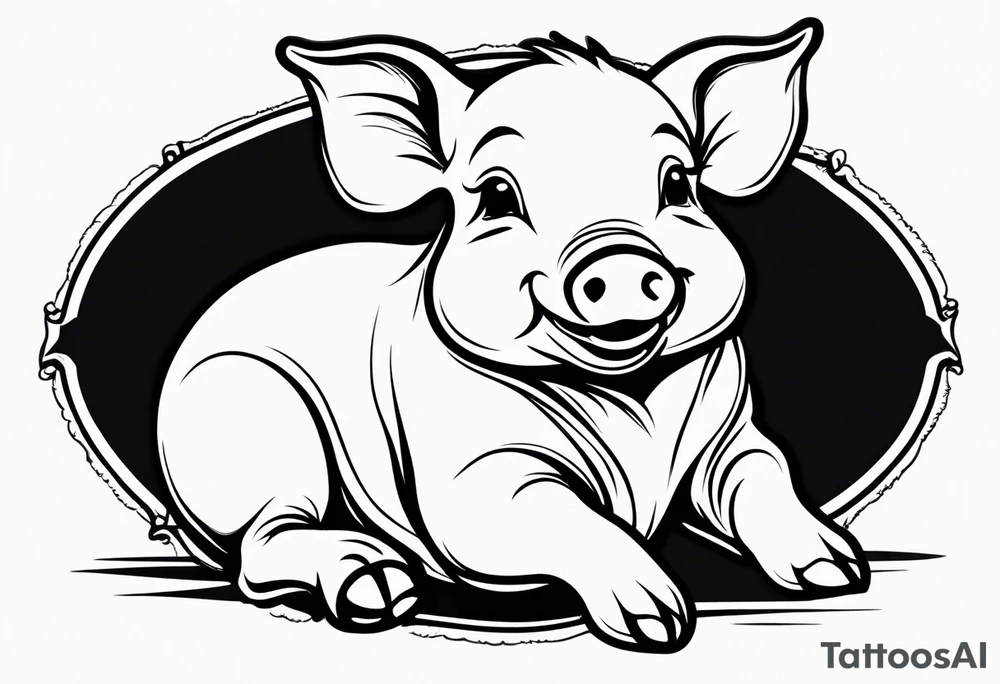 very cute happy piglet with small ears.
outline only.
black and white only.
only show the piglet. no extra lines or decoration.
no black shading.
draw only with very thin lines (1px)

should look like a tattoo that will only take 2 minutes to draw tattoo idea