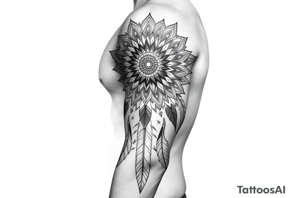 spiritual feathers ornamental mandala shaman tattoo idea