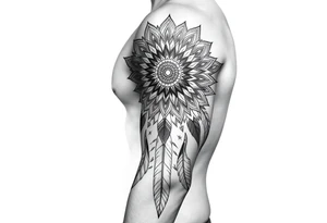 spiritual feathers ornamental mandala shaman tattoo idea