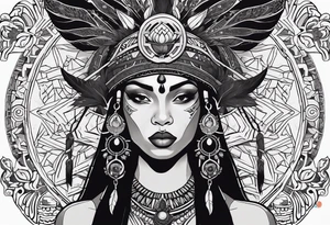 valkrye, kali, pirate, african goddess, , warrior, native american, lotus, zenza resonance, skulls, pachamama, left side face, chest, right wing, tattoo idea